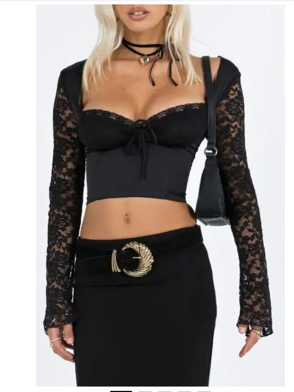 Princess Polly Black Lace Long Sleeve Crop Top